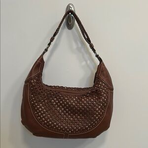 Cole Haan Brown Leather Hobo Bag with Woven Texture